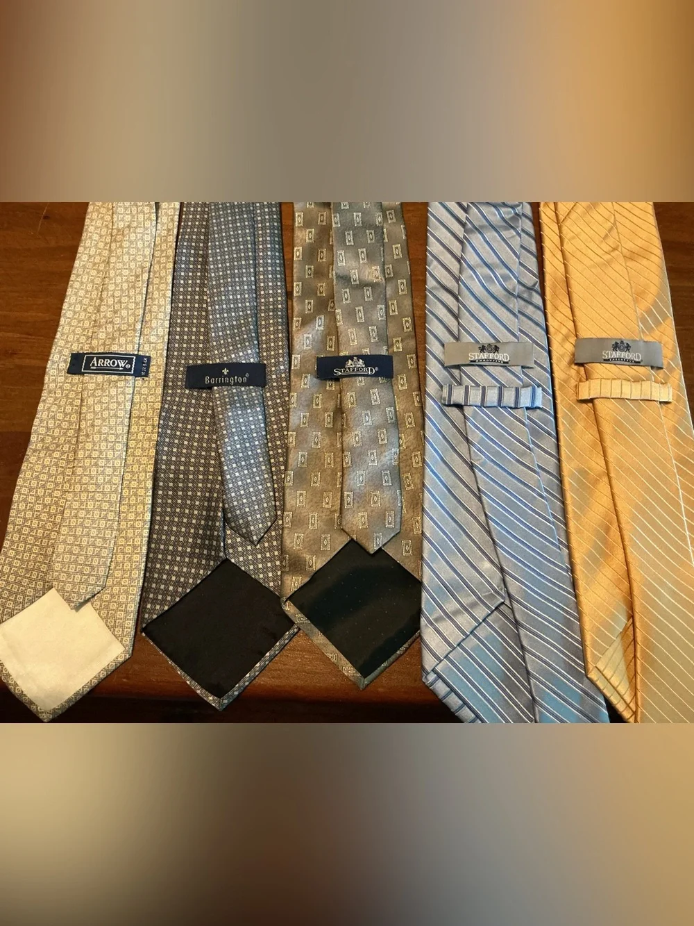 Lot 5 Men’s 100% Silk Neckties Stafford Arrow Barrington Striped Geometric